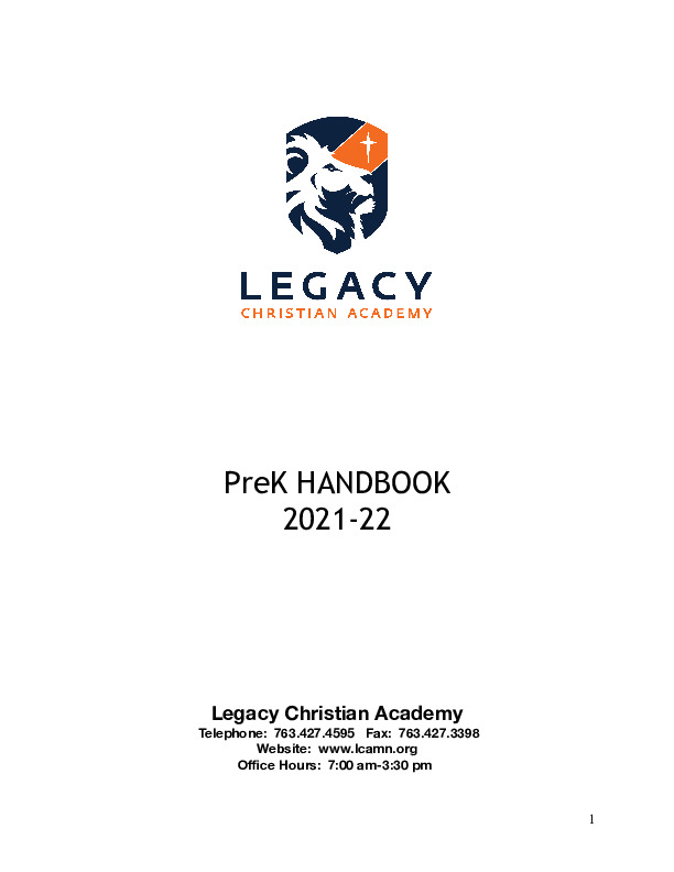 PreK Handbook Cover