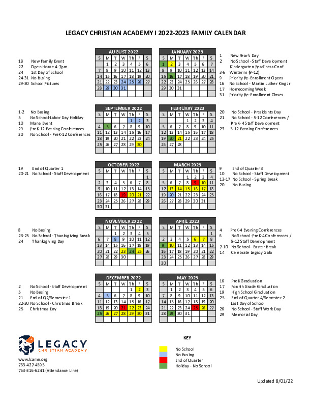 Calendar Legacy Christian Academy Calendar Legacy Christian Academy